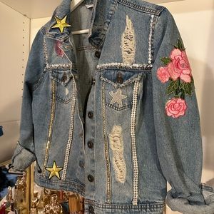 Swarovski crystal handmade vintage  denim jacket one of a kind made in LA